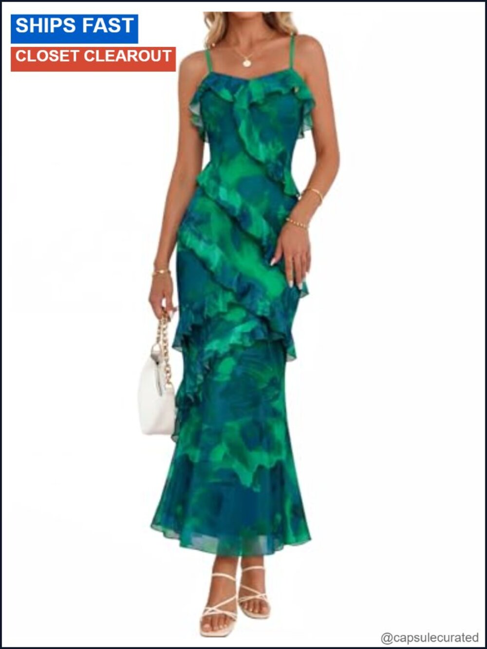Floral Maxi Dress Spaghetti Strap V-Neck Backless Ruffle Wedding Guest Cocktail